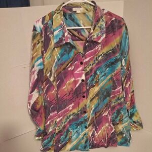 ERIN Women's 3X Abstract Print Button Down Shirt Long Sleeve